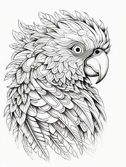 Wall Mural - AI generated illustration of a black line drawing of a parrot on a plain white background