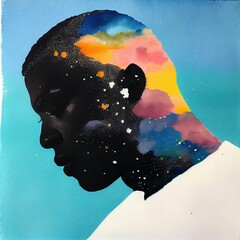 Wall Mural - ai generated illustration of a vibrant and colorful watercolor painting on a black man