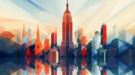 Wall Mural - ai generated illustration of a vibrant metropolitan city with modern buildings with geometric shapes