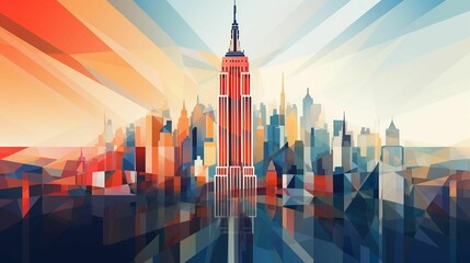 Wall Mural - ai generated illustration of a vibrant metropolitan city with modern buildings with geometric shapes