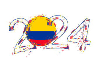 Wall Mural - 2024 Year in grunge style with flag of Colombia.