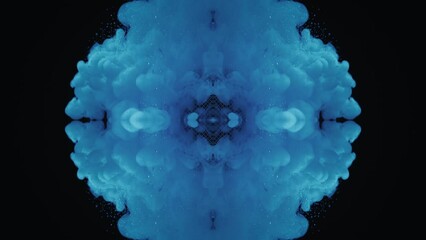 Wall Mural - Illustration abstract mirrored motion design of fluid with blue color on black background