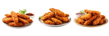 A Set Of Fried Chicken Strips On A Plate Isolated On A Transparent Background