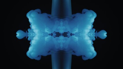 Wall Mural - Illustration abstract mirrored symmetric motion fluid with blue color on black background