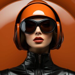 Poster - AI generated illustration of an attractive female wearing sunglasses with a bright background