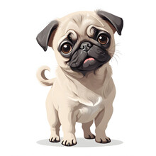 Pug Miniature Small Dog Puppy In Cartoon Style On White Background