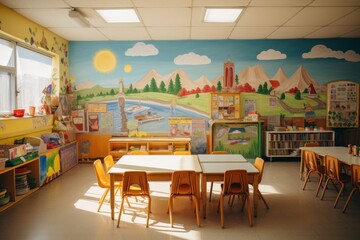 Playful Classroom preschool. Nursery interior toy. Generate Ai