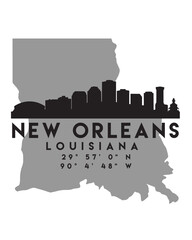 Wall Mural - the city skyline of new orleans with text, and a map