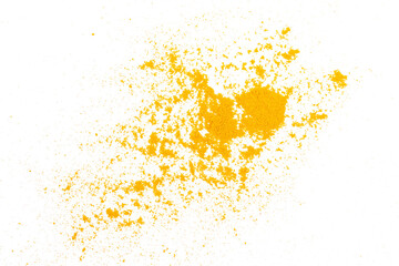 Wall Mural - Turmeric scattered powder pile isolated on white, top view