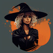 Halloween People of Color Witch Illustration Dark Background