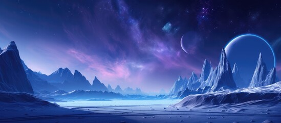 Wall Mural - illustration of a cold futuristic sci fi landscape with neon lights