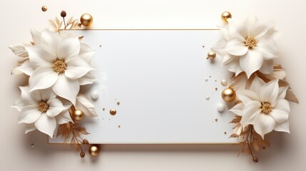 Wall Mural - A white and gold christmas card with white flowers. AI image. Amaryllis flowers.