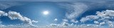 Fototapeta Las - seamless cloudy blue skydome 360 hdri panorama view with awesome clouds with zenith for use in 3d graphics or game as sky dome or edit drone shot