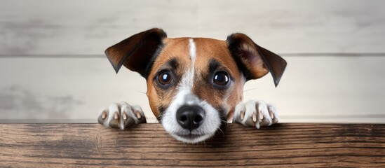 Poster - Cute Jack Russell Terrier portrait on table isolated on white background