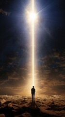 Wall Mural - in a stunning celestial phenomenon, a celestial body emits luminous beams of light, resulting in an 