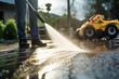 © top images - Street cleaning with high pressure water. Background with selective focus and copy space
