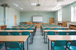 © VisualProduction - Shot of empty modern classroom ready for students to learn in it, back to school concept