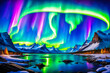 Realistic photo of aurora borealis at the north pole contrast with bright paint colors. Generative AI