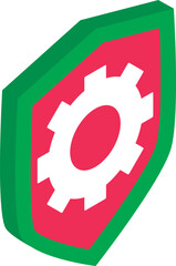 Poster - Technical support icon isometric vector. Symbolic shield with gear image inside. Maintenance concept