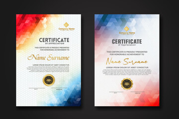 Wall Mural - Set modern certificate template with gradation colorful polygon shape ornament