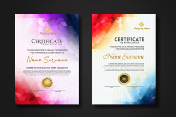 Wall Mural - Set modern certificate template with gradation colorful polygon shape ornament