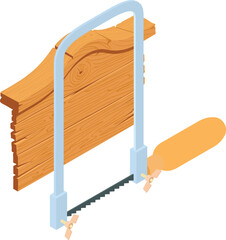 Poster - Carpentry work icon isometric vector. New coping saw and old wooden board icon. Workshop, carpentry
