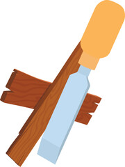 Poster - Repair tool icon isometric vector. Carpentry chisel instrument and wood plank. Chisel tool, carpentry work