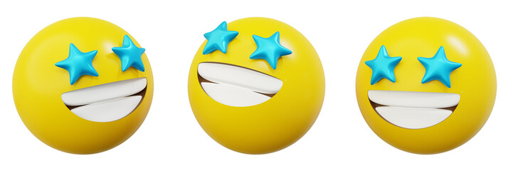 3d Emoticon or Smiley starry eyes yellow ball emoji