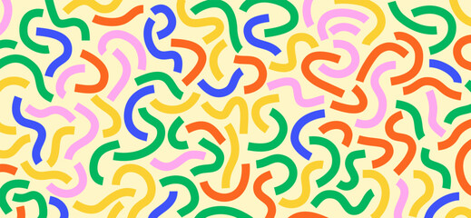 Poster - Colorful doodle pattern. Funny vibrant pattern. Colorful curved lines