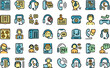 © ylivdesign - Call a consultant icons set outline vector. Support center. Desk help thin line color flat on white isolated