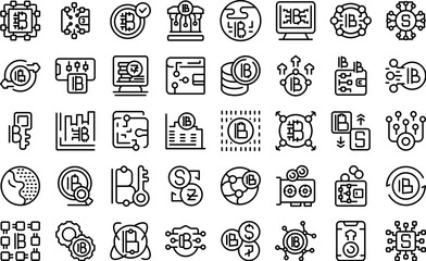 Poster - Virtual money icons set outline vector. Card seller. Payment nft