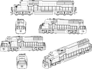 Wall Mural - Vector sketch illustration of classic old train design