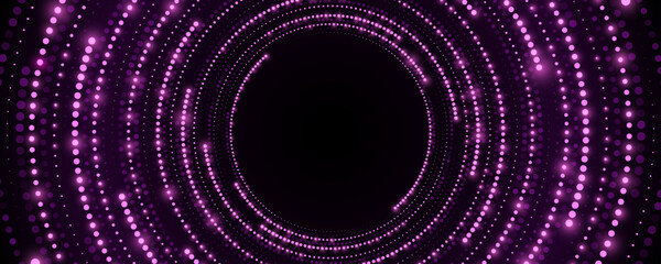 Poster - Abstract background of digital circles with glowing particles. Big Data visualization into cyberspace with swirl energy. Modern futuristic background. Vector illustration.