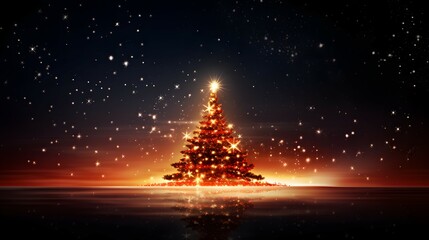 Wall Mural - christmas tree with lights, stars and snow