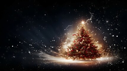 Wall Mural - christmas tree with lights, stars and snow