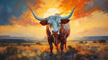 Texas Longhorn Steer At Sunset Abstract Painting	
