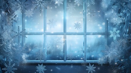 Poster - Christmas background with frosty windowpane