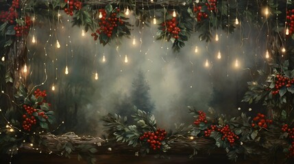 Wall Mural - christmas background with christmas garlan