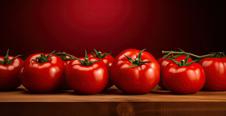 Wall Mural - Fresh tomatoes on the wood table with water drop.