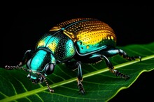 Generative AI : Leaf Beetle Chrysolina Graminis Isolated On White Background, Dorsal View Of Beetle. Tansy Beetle.