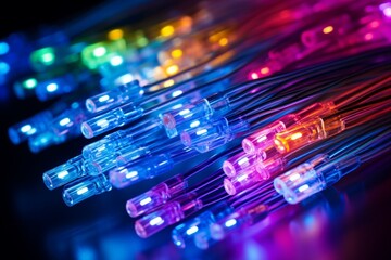 Poster - Generative AI : Fiber optics close-up, modern computer communication technology