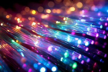 Poster - Generative AI : Fiber optics close-up, modern computer communication technology