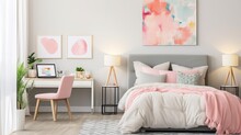 Modern Bedroom Interior Design With Pink Pillows And Armchairs