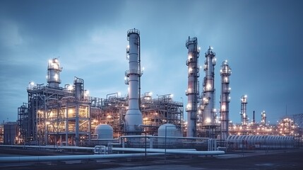 Wall Mural - Petrochemical plant with blue sky and clouds - industrial background