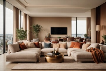 Wall Mural - A photo of a spacious living room in a stylish penthouse.