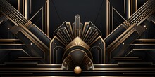 Abstract Art Deco. Great Gatsby 1920s Geometric Architecture Background. Retro Vintage Black, Gold, And Silver Roaring 20s Texture, Generative AI 