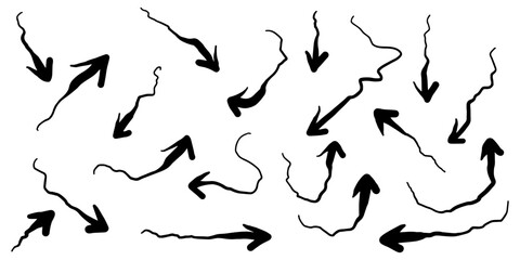 Poster - Hand drawn Arrows icons Set. arrow icon with various directions. Doodle vector illustration. isolated on a white background