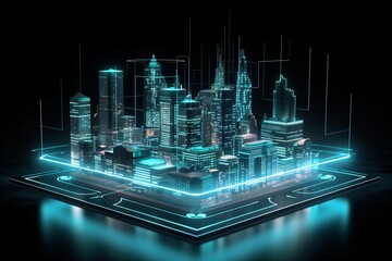 Wall Mural - Hologram projection for urban planning