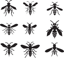 Sticker - Wasp vector silhouette Illustration black color