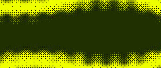 Poster - Pixelated bitmap wave gradient texture. Yellow green dither pattern background. Abstract wavy glitchy pattern. 8 bit video game screen wallpaper. Wide pixel art retro illustration. Vector